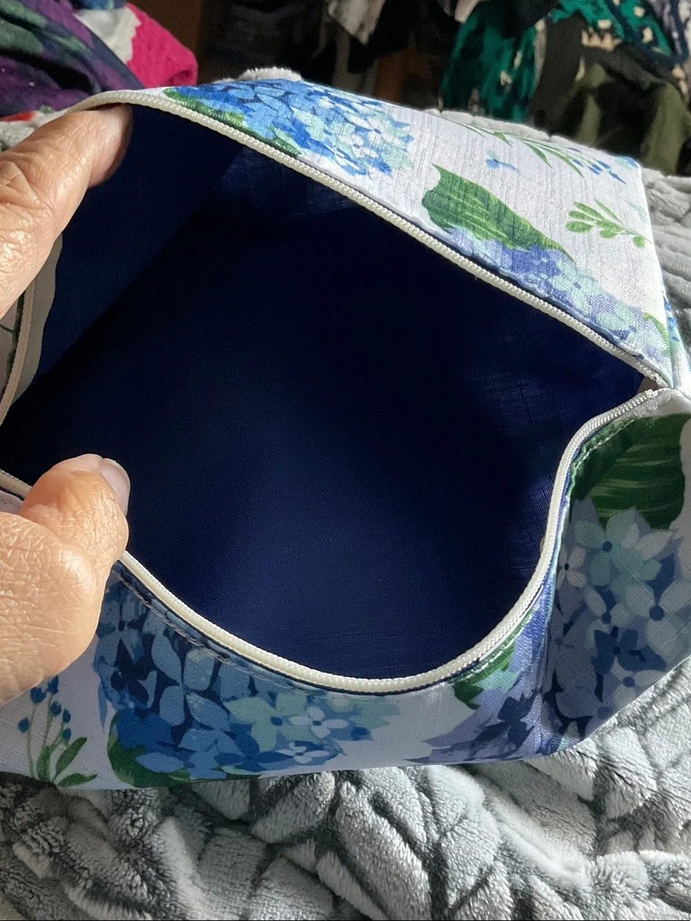 Handmade Cosmetic Bag/Carry-All Bag. Pretty Floral Print. Zip Closure.10 x 8.5”